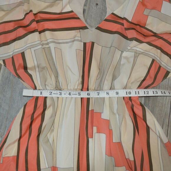 Alice + Olivia S Geometric Silk blend elastic waist midi dress caftan - Picture 4 of 7